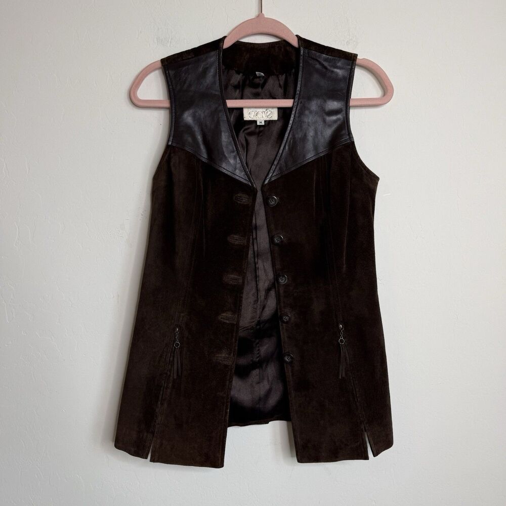 Vintage Cache Size M Suede Vest Chocolate Brown Longline Western Bobo Festival - Picture 2 of 16